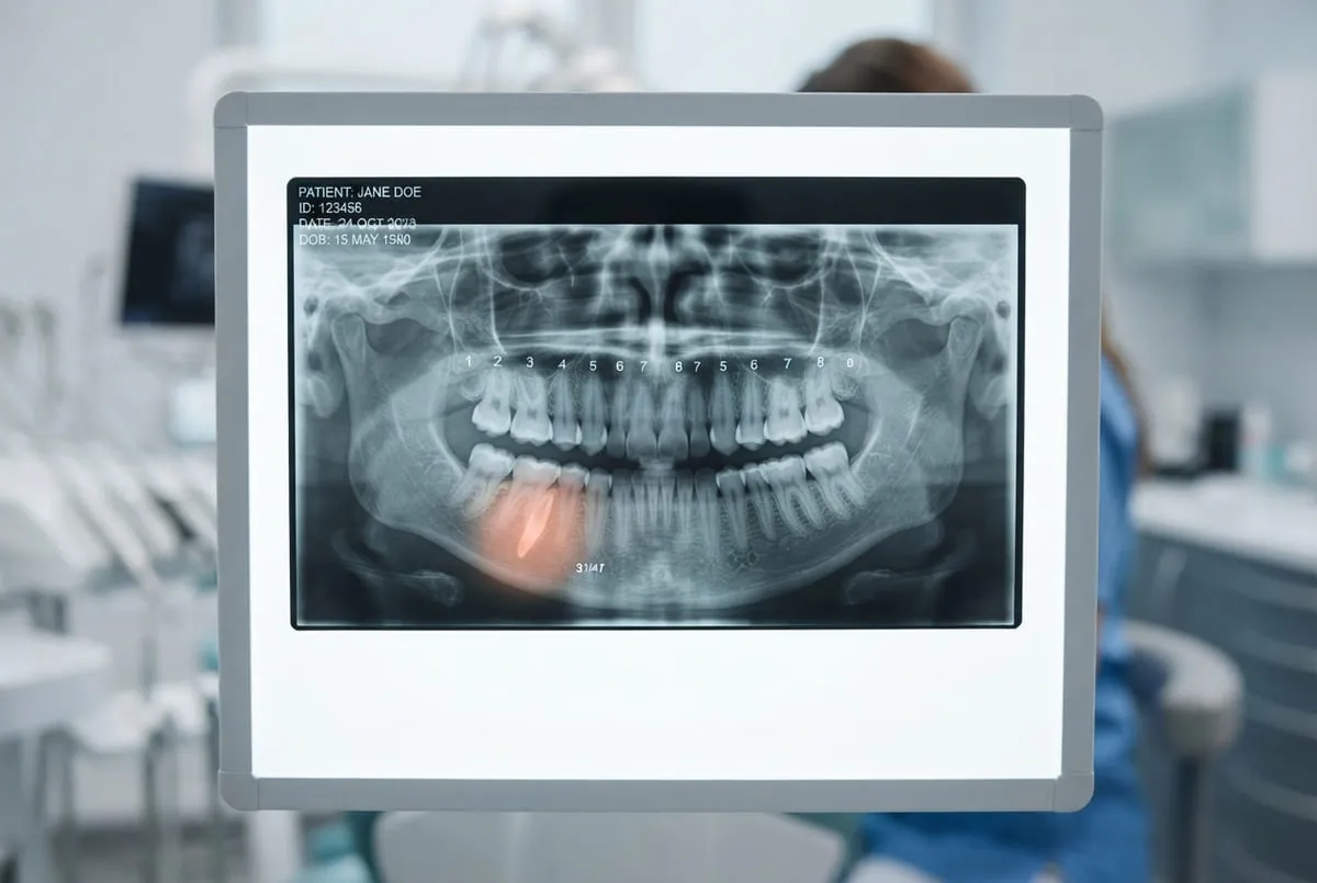 Radiografia panorâmica mostrando a arcada dentária completa